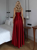 Elegant Red Strapless Evening Maxi Dress