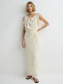 Elegant Satin Draped Wrap Maxi Dress