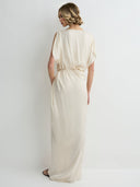 Elegant Satin Draped Wrap Maxi Dress