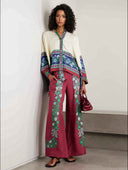Exquisite Retro Satin Print Wide-Leg Pants