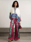 Exquisite Retro Satin Print Wide-Leg Pants