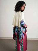 Exquisite Retro Satin Print Batwing Sleeve Shirt