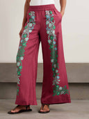 Exquisite Retro Satin Print Wide-Leg Pants