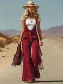 Retro Faux Suede Flared Overalls