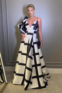 Chic Black And White Colorblock Spaghetti Strap A-Line Party Maxi Dress