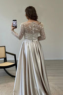 Exquisite Silver Sparkling Rhinestone Sheer Tulle Sleeve Party Maxi Dress