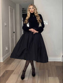 Elegant Velvet High-Neck Faux Fur Cuff Midi Dress
