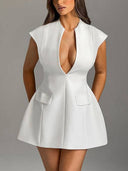 Flying Sleeve Deep V-neck Mini Dress