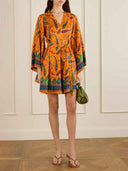 Retro Tie-waist Paisley Print Mini Dress