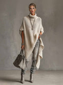 Asymmetrical Hem High-neck Knit Midi Dress