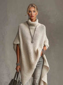 Asymmetrical Hem High-neck Knit Midi Dress