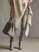 Asymmetrical Hem High-neck Knit Midi Dress