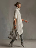 Asymmetrical Hem High-neck Knit Midi Dress
