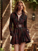 Retro Plaid Single-breasted Mini Dress