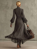 Elegant Puff-sleeved Knitted Lace Maxi Dress