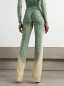 Artistic Abstract Print Sheer Knit Long-Sleeve Top