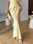 Elegant Draped Asymmetric Satin Shirt