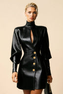 Hollow Design Leather Mini Dress