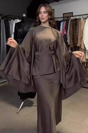 Fashionable Round Neck Irregular Batwing Sleeve Top Slim-Fit Maxi Skirt Set