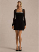 Elegant Crystal-embellished Mesh Sleeve Mini Dress