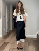 Elegant Satin Top & Layered Contrast Maxi Skirt Two-Piece Set