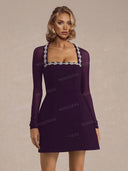 Elegant Crystal-embellished Mesh Sleeve Mini Dress