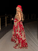 Fashion Printed Backless Full-Skirt Maxi Dress