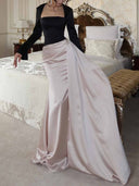 Elegant Satin Draped Fishtail Maxi Dress