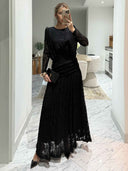 Elegant Long-Sleeve Lace-Textured Maxi Dress