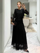 Elegant Long-Sleeve Lace-Textured Maxi Dress