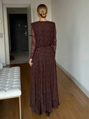 Elegant Long-Sleeve Lace-Textured Maxi Dress