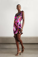 Fashion Satin Knotted Draped Print Mini Dress
