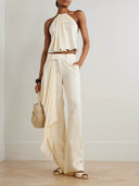 Elegant Backless Cropped Top & Draped Wide-Leg Pants Set