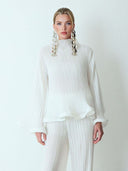Elegant Ruffled Pleated Wide-Leg Pants