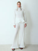 Elegant Ruffled Pleated Top And Pants Two-Piece Set