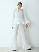 Elegant Ruffled Pleated Long-Sleeve Top