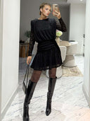 Elegant Long-sleeved Lace-textured Mini Dress