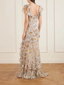 Fashion Off-Shoulder Ruffle Print Side-Slit Maxi Dress