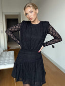 Elegant Long-sleeved Lace-textured Mini Dress