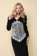 Velvet Splicing Lace Midi Dress
