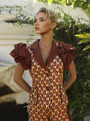 Exquisite Geometric Print V-Neck Ruffle Sleeve Top