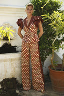 Exquisite Geometric Print V-Neck Ruffle Sleeve Top