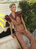 Exquisite Geometric Print V-Neck Ruffle Sleeve Top