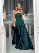 Elegant Strapless Satin Maxi Dress