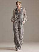 Retro Chiffon Sleeve Leopard Print Top & Wide-leg Pants Set
