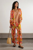 Unique Floral Print Elastic Waist Straight-Leg Pants