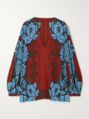Unique Color-Block Print V-Neck Satin Loose Shirt
