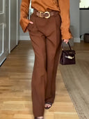 Elegant Satin High-Neck Blouse & Pants Two-Piece Set