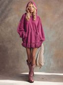 Elegant Lace-trimmed Ruffled Hem Hooded Mini Dress