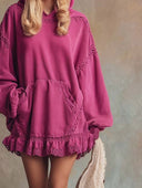 Elegant Lace-trimmed Ruffled Hem Hooded Mini Dress